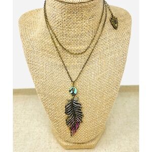 Disney Pocahontas Feather Pendant Ombre Rhinestone Brass Tone Necklace
